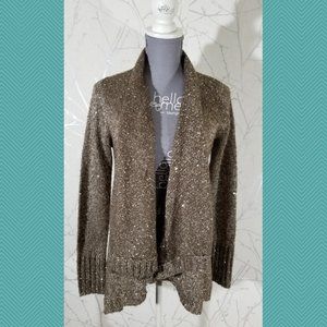 Sisters Light Brown Sequined Open Front Cardigan